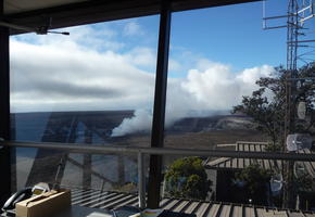 View of Halema'uma'u crater from HVO lookout tower